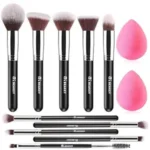 BEAKEY Makeup Brushes Set, Professional Foundation Eyeshadow Concealer Blush Powder Bronzer Applicator, 2 Blender Sponge with Beauty Paper Case