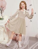 Arshiner Toddler Velvet Tutu Dress Tulle Puff Long Sleeve Square Neck Smocked Fall Winter Formal Party Birthday Dresses