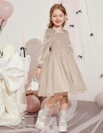 Arshiner Toddler Velvet Tutu Dress Tulle Puff Long Sleeve Square Neck Smocked Fall Winter Formal Party Birthday Dresses - Image 2