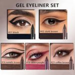 Noerrors 10pcs Brown Black Gel Eyeliner Set, Waterproof Smooth Easy to Color Creamy Eyeliner Pencil for Mature Eye, Long Wear High Pigmented Matte Plum Eye Makeup Pen for Older Women with Sharpener - Image 4